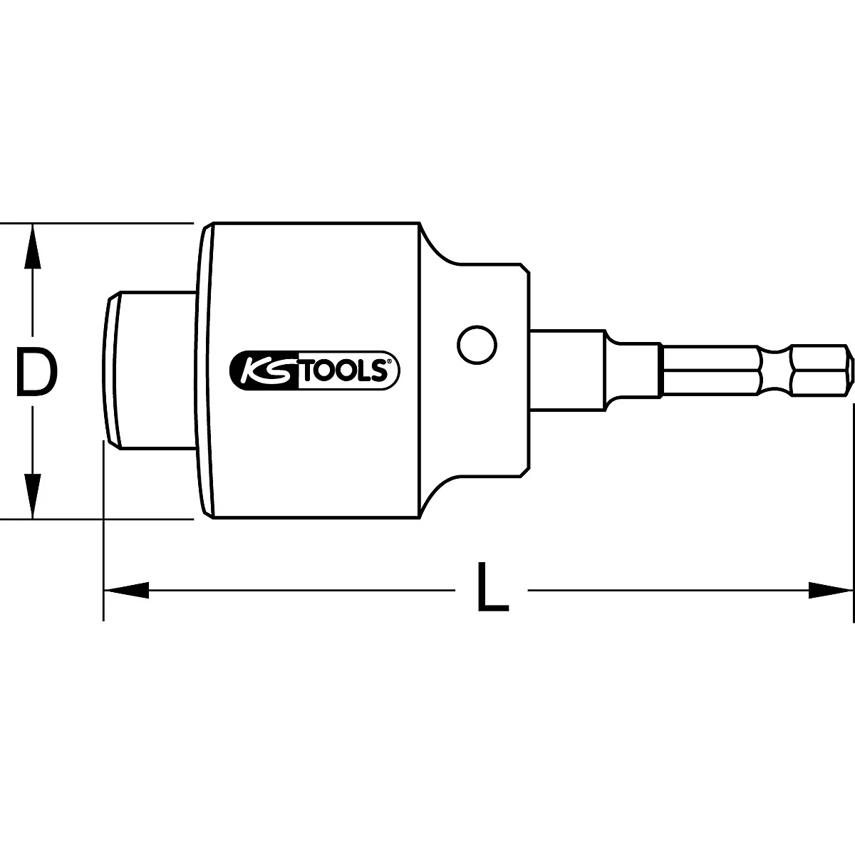 Technische Zeichnung eines KS Tools Werkzeugs mit Bemassung. Aufschrift KS TOOLS.